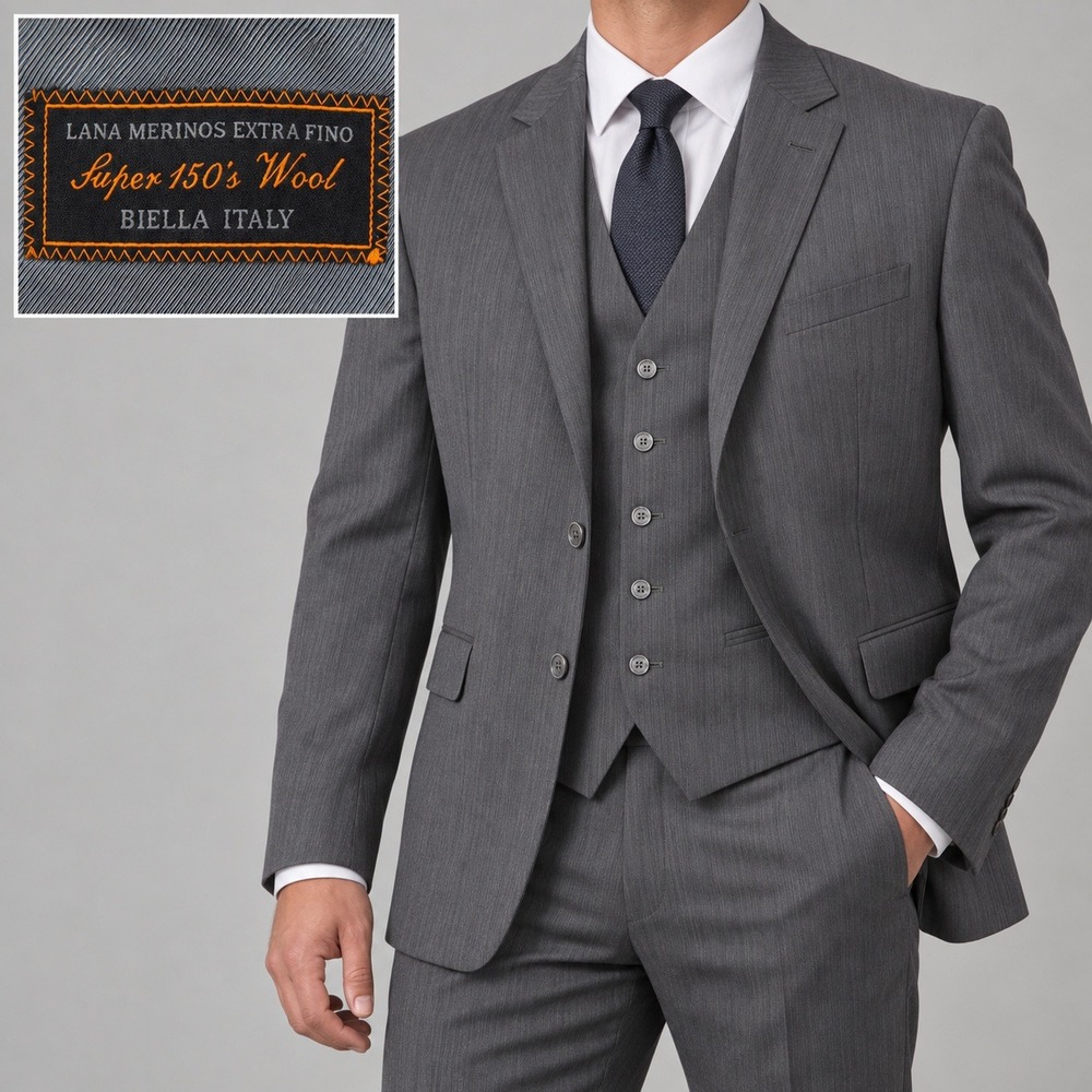 Lana Marinos Super 150s Wool Tiglio Luxe 3 Piece Suit Mens 48L 42x30 Gray